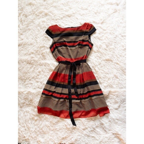 Vintage J.R. JR Nites by Carol Lin Red and Black Striped Knee Length Dress size - Picture 1 of 10